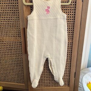 6-9m Cream Quilted Baby Footie with Pink Embroidered flowers